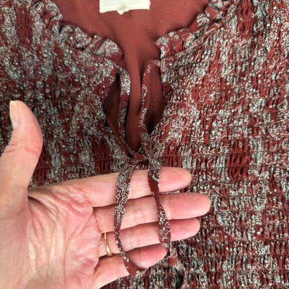 Melloday Womens Boho Peasant Blouse Small Rust Red Smocked Phoebe Buffay Cottage - Picture 7 of 16